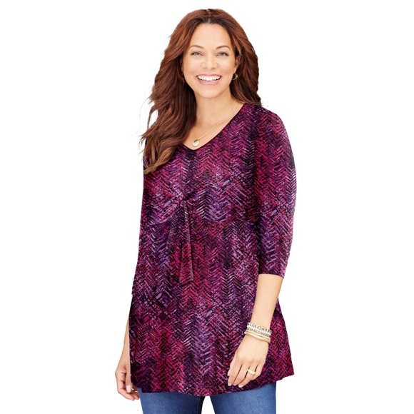 Catherines Twist Front Tunic Top 3X Pink Women 3/4 Sleeve Stretch Soft Drape NEW - Picture 1 of 12